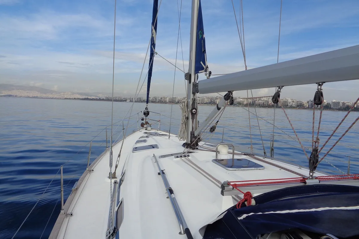 Deck of Leonidas, a Bavaria 50 Cruiser sailboat at Athens, Greece
