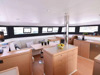 Salon of Jovy, a Dufour 48 Catamaran catamaran at Capo d'Orlando, Italy