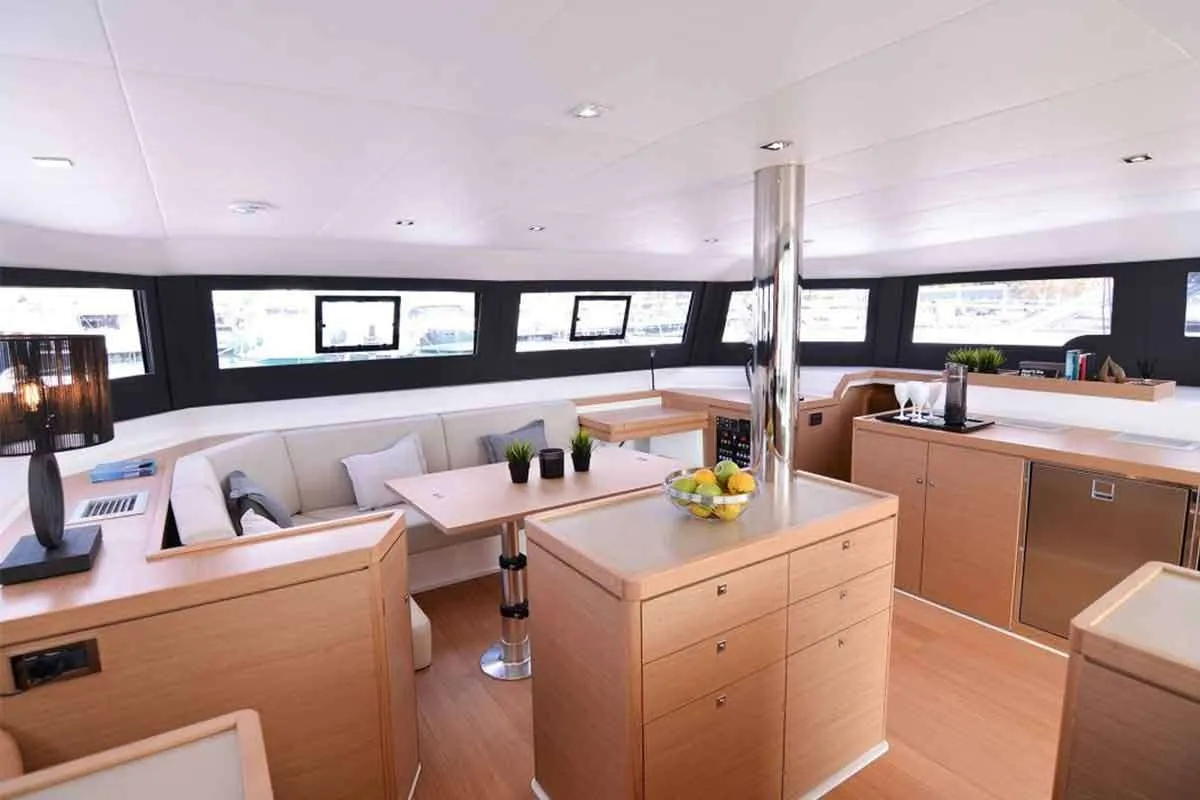 Salon of Jovy, a Dufour 48 Catamaran catamaran at Capo d'Orlando, Italy
