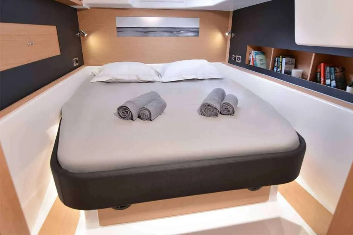 Cabin on Jovy, a Dufour 48 Catamaran catamaran at Capo d'Orlando, Italy