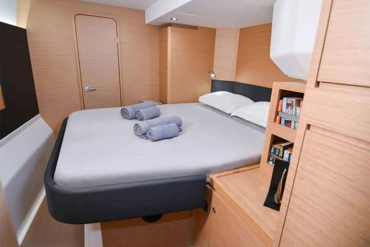 Cabin on Jovy, a Dufour 48 Catamaran catamaran at Capo d'Orlando, Italy