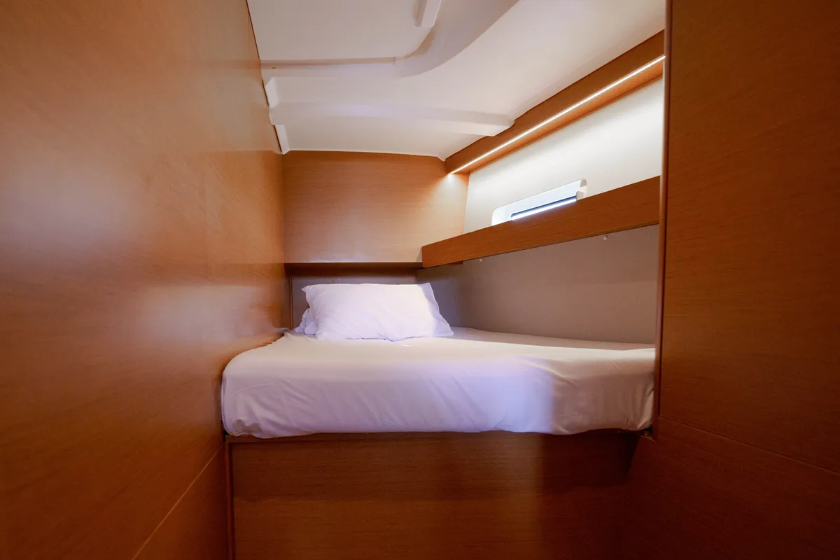 Cabin on Kalm, a Jeanneau Sun Odyssey 490 sailboat at Municipal Unit of Lefkada, Greece