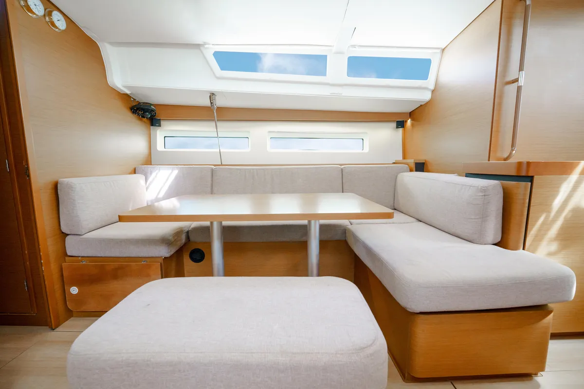 Salon of Kalm, a Jeanneau Sun Odyssey 490 sailboat at Municipal Unit of Lefkada, Greece