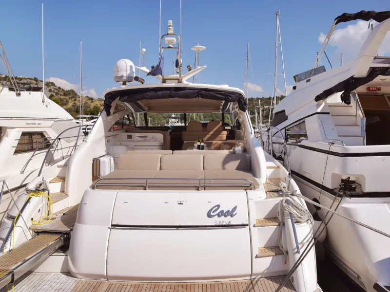 Deck of Cool, a Princess V 58 motorboat at Primošten, Croatia