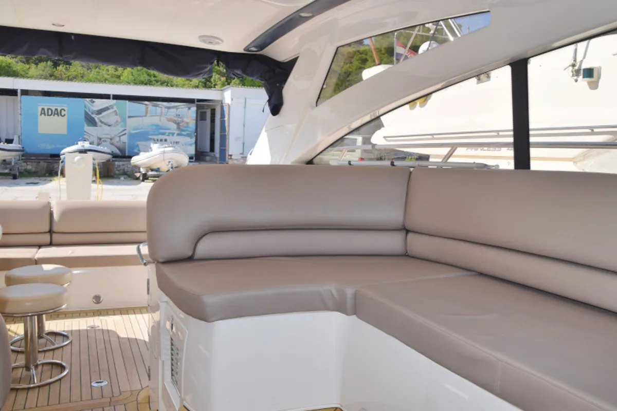 Deck of Cool, a Princess V 58 motorboat at Primošten, Croatia