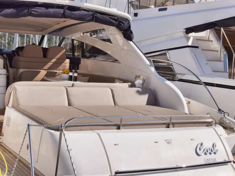 Deck of Cool, a Princess V 58 motorboat at Primošten, Croatia