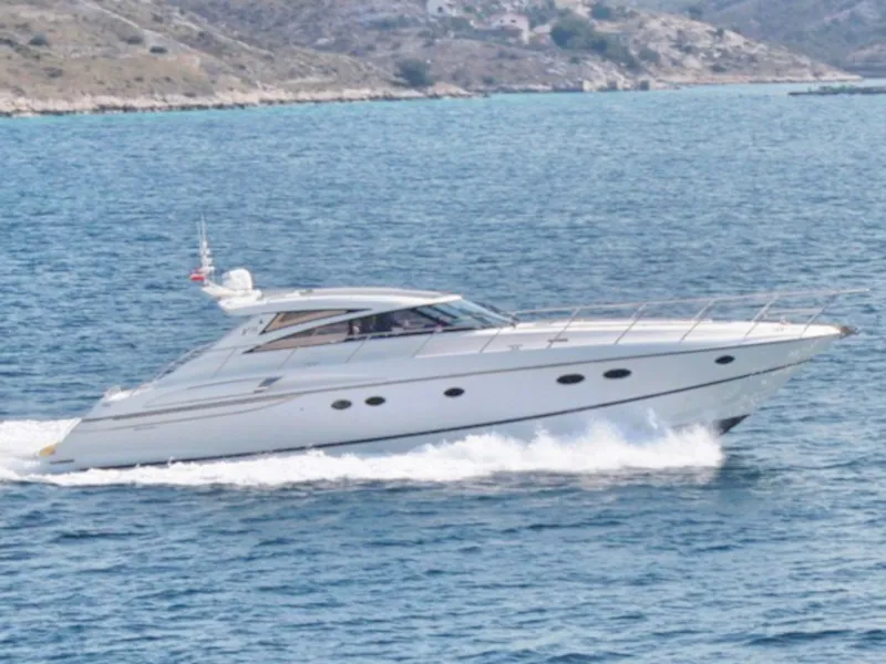 Exterior view of Cool, a Princess V 58 motorboat at Primošten, Croatia
