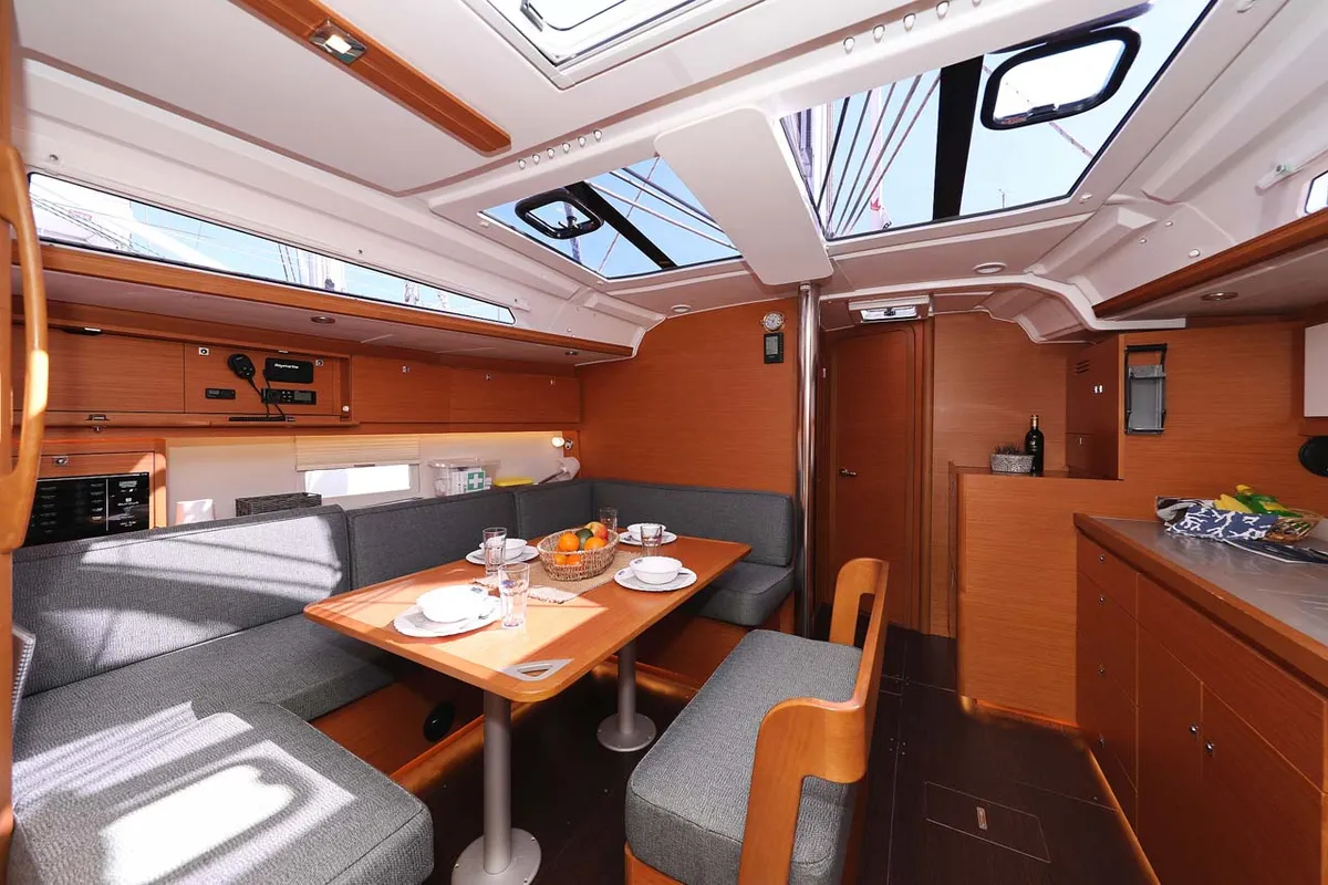Salon of Marista, a Dufour 430 sailboat at Jezera, Croatia