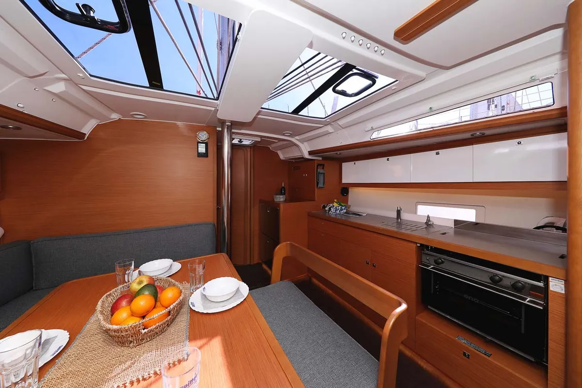 Salon of Marista, a Dufour 430 sailboat at Jezera, Croatia