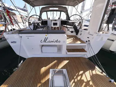 Cockpit of Marista, a Dufour 430 sailboat at Jezera, Croatia