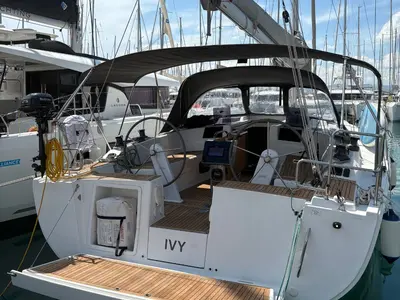 Cockpit of Ivy, a Hanse 415 sailboat at Grad Kaštela, Croatia