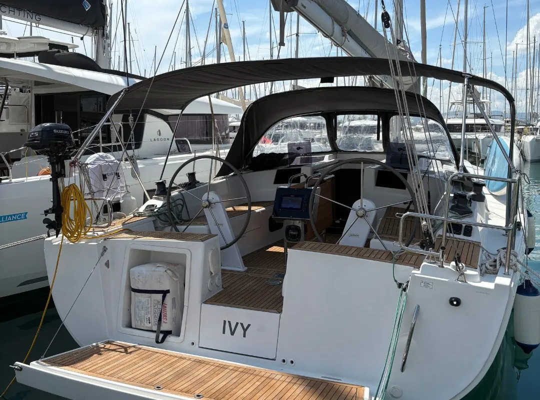 Cockpit of Ivy, a Hanse 415 sailboat at Grad Kaštela, Croatia