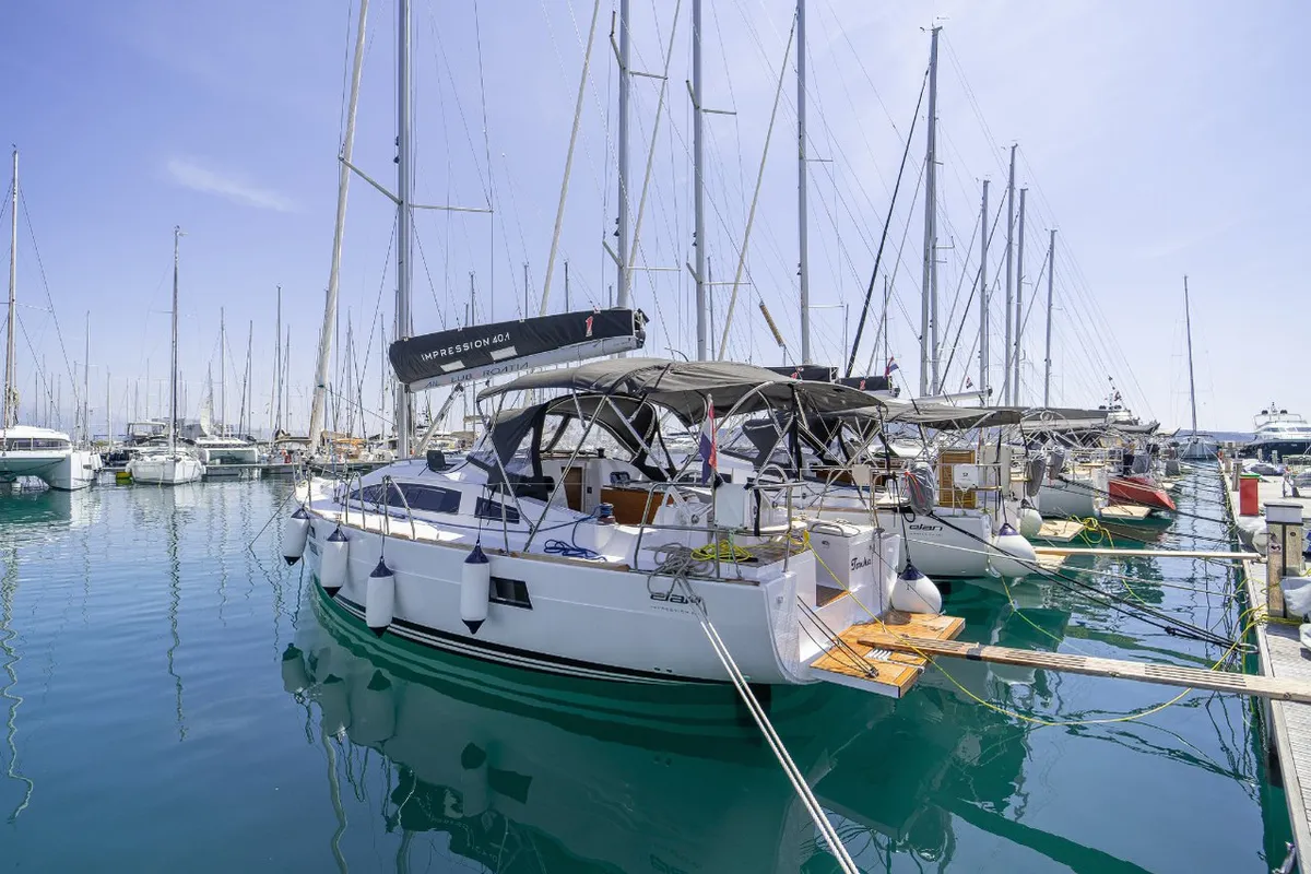 Exterior view of Tonka, a Elan Impression 40.1 sailboat at Kaštela, Croatia