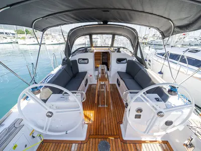 Cockpit of Tonka, a Elan Impression 40.1 sailboat at Kaštela, Croatia