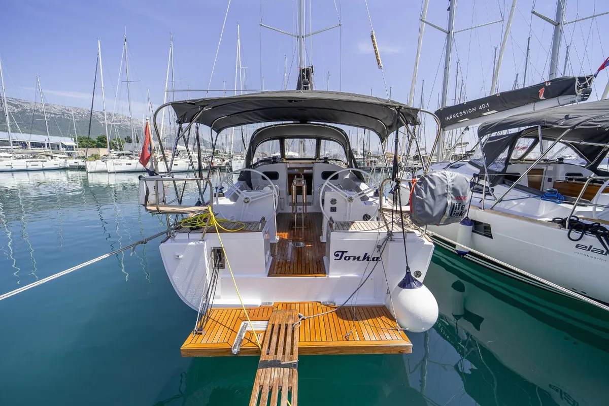 Exterior view of Tonka, a Elan Impression 40.1 sailboat at Kaštela, Croatia