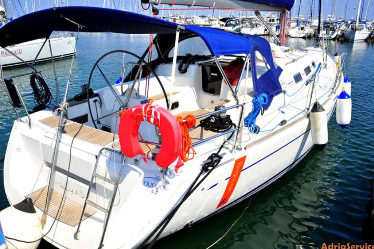 Exterior view of Happy As, a Dufour 44 sailboat at Izola / Isola, Slovenia