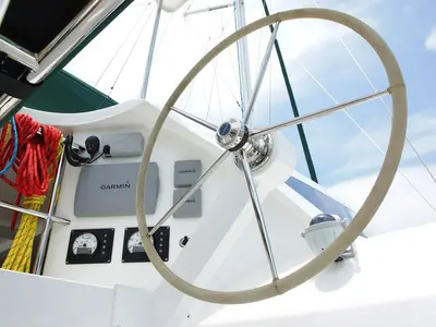 Cockpit of Sunrise, a Island Spirit 38 catamaran at Baan Salak Phet, Thailand