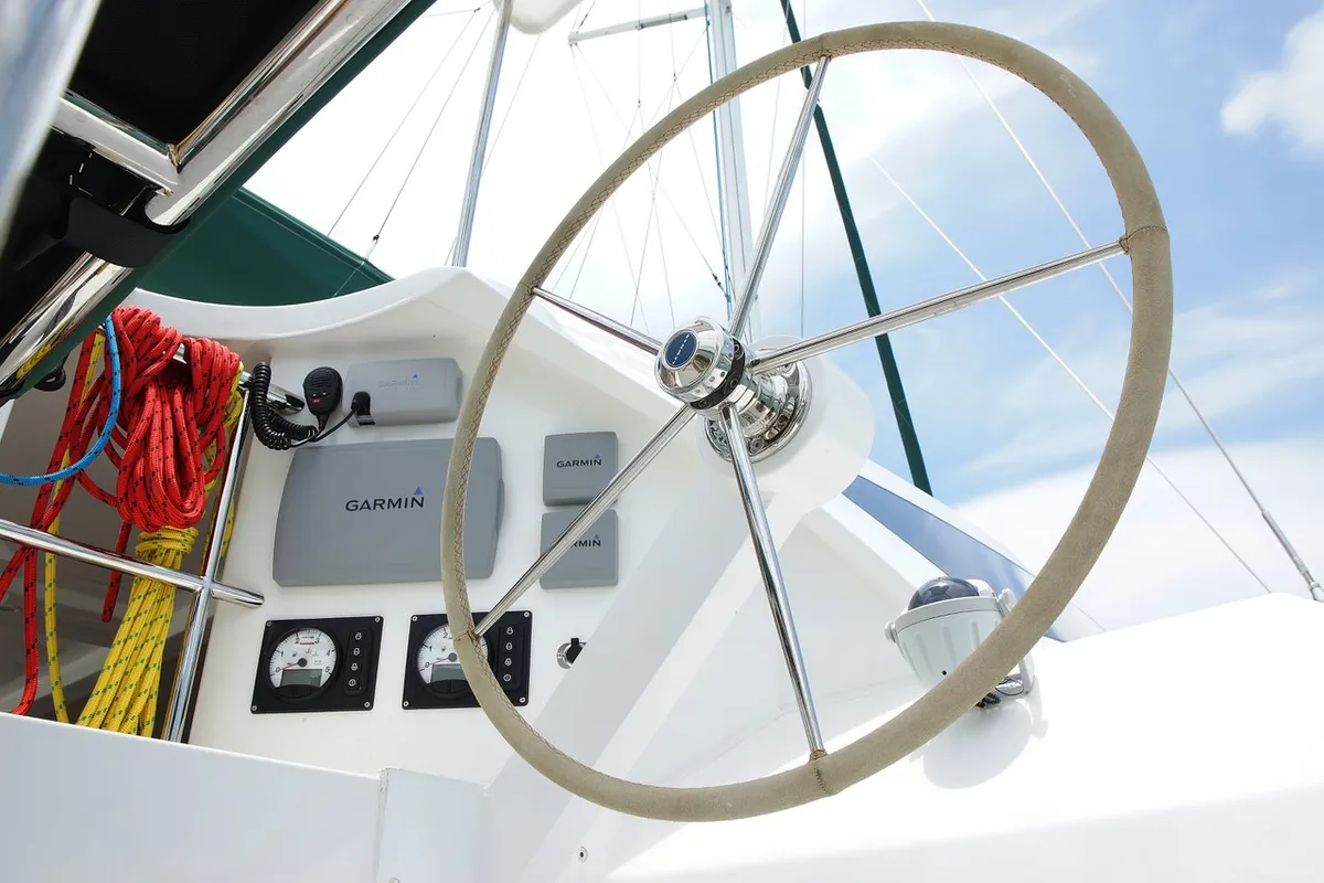 Cockpit of Sunrise, a Island Spirit 38 catamaran at Baan Salak Phet, Thailand