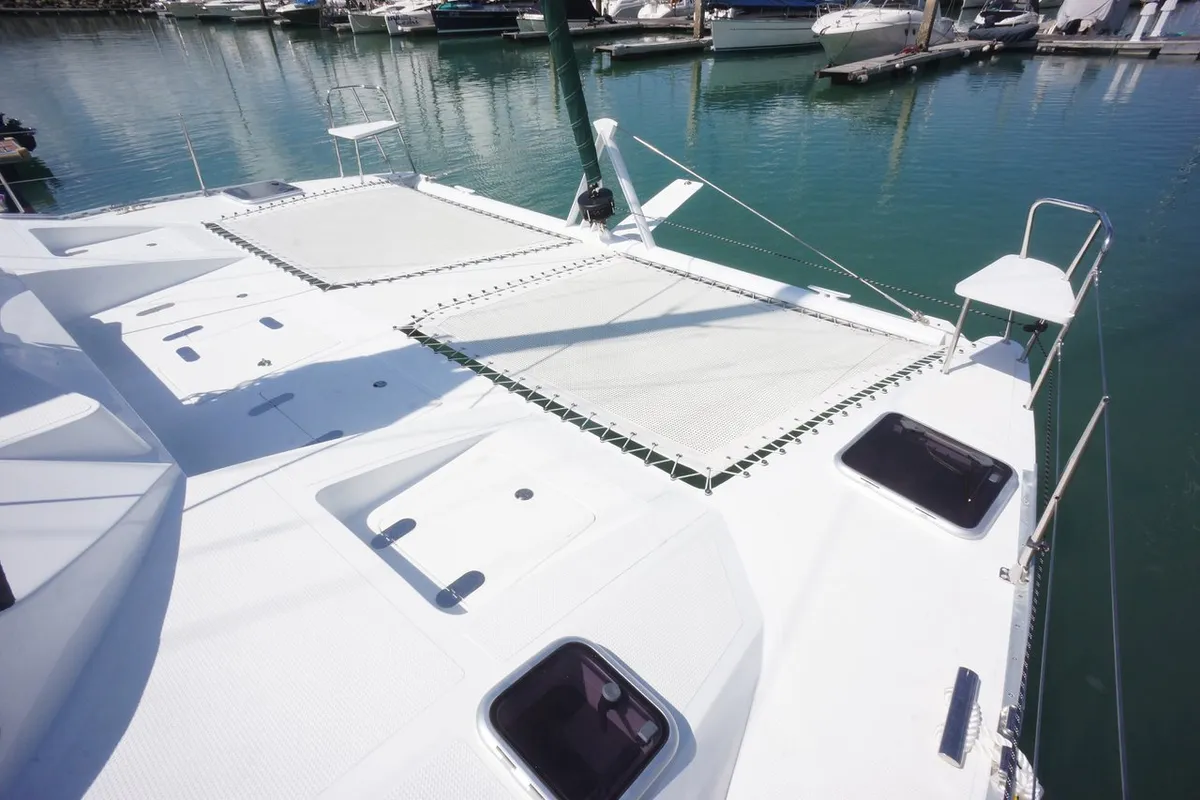 Deck of Sunrise, a Island Spirit 38 catamaran at Baan Salak Phet, Thailand