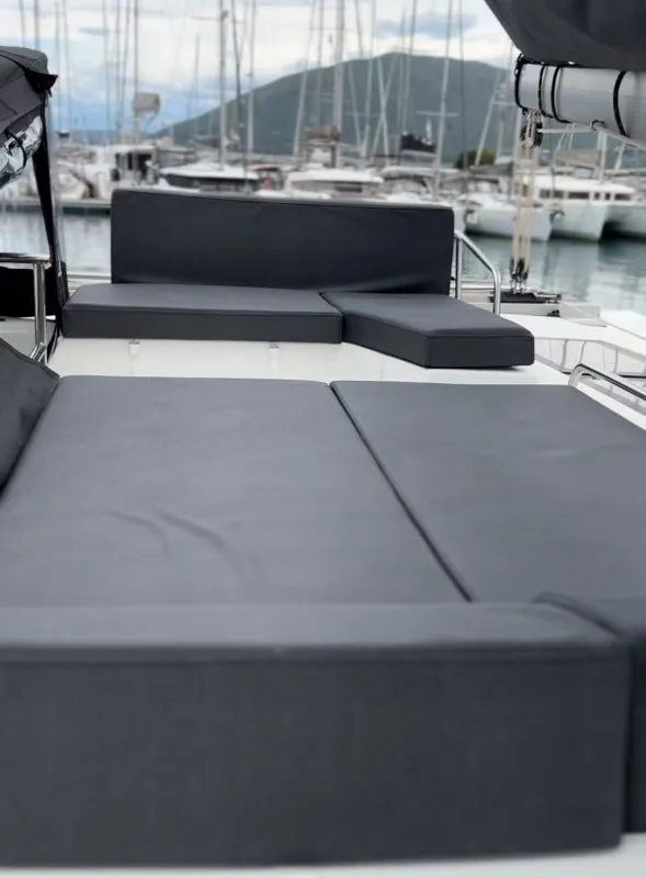 Deck of SUNRISE, a Fountaine Pajot Helia 44 catamaran at Municipal Unit of Lefkada, Greece