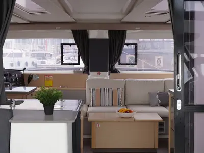 Salon of SUNRISE, a Fountaine Pajot Helia 44 catamaran at Municipal Unit of Lefkada, Greece
