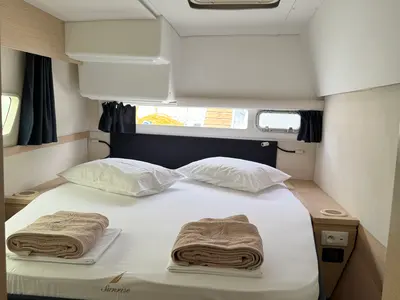 Cabin on SUNRISE, a Fountaine Pajot Helia 44 catamaran at Municipal Unit of Lefkada, Greece
