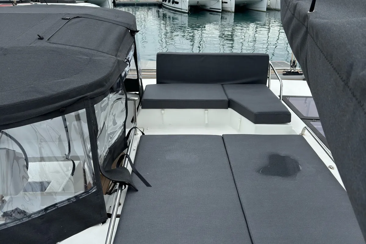 Deck of SUNRISE, a Fountaine Pajot Helia 44 catamaran at Municipal Unit of Lefkada, Greece