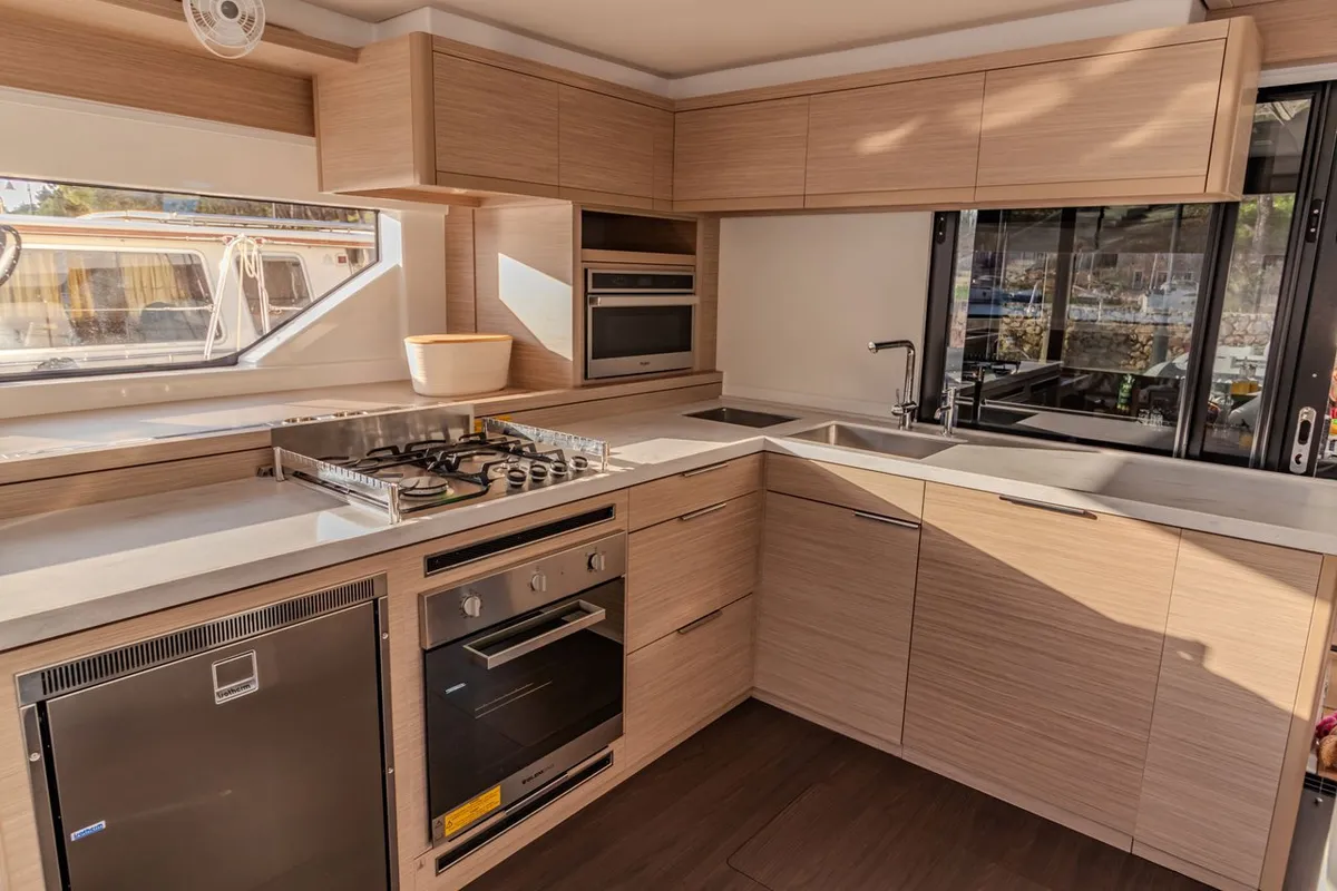 Galley of Agenda 55, a Lagoon 55 catamaran at Grad Kaštela, Croatia
