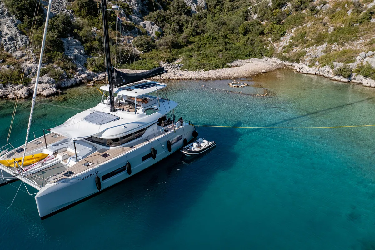 Exterior view of Agenda 55, a Lagoon 55 catamaran at Grad Kaštela, Croatia
