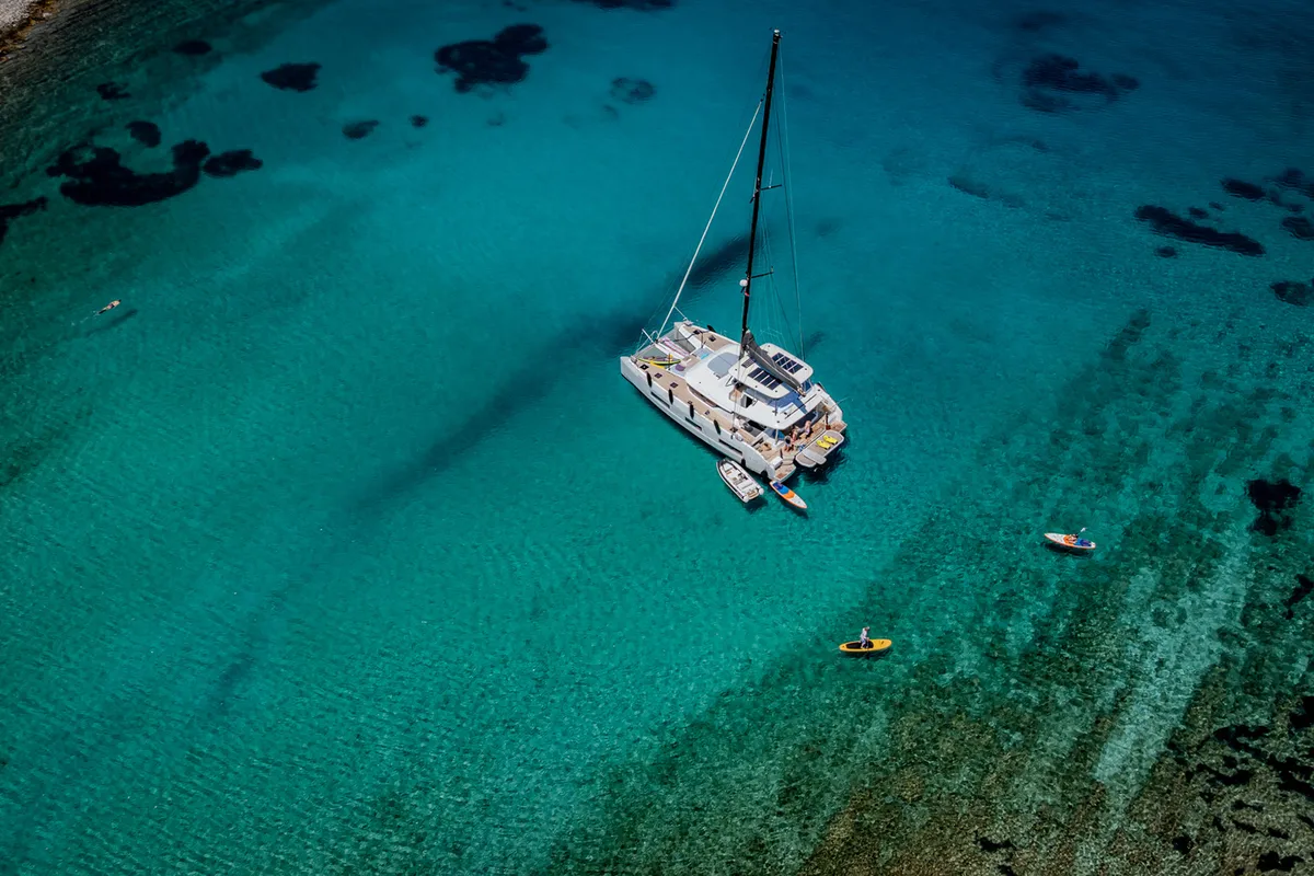 Exterior view of Agenda 55, a Lagoon 55 catamaran at Grad Kaštela, Croatia