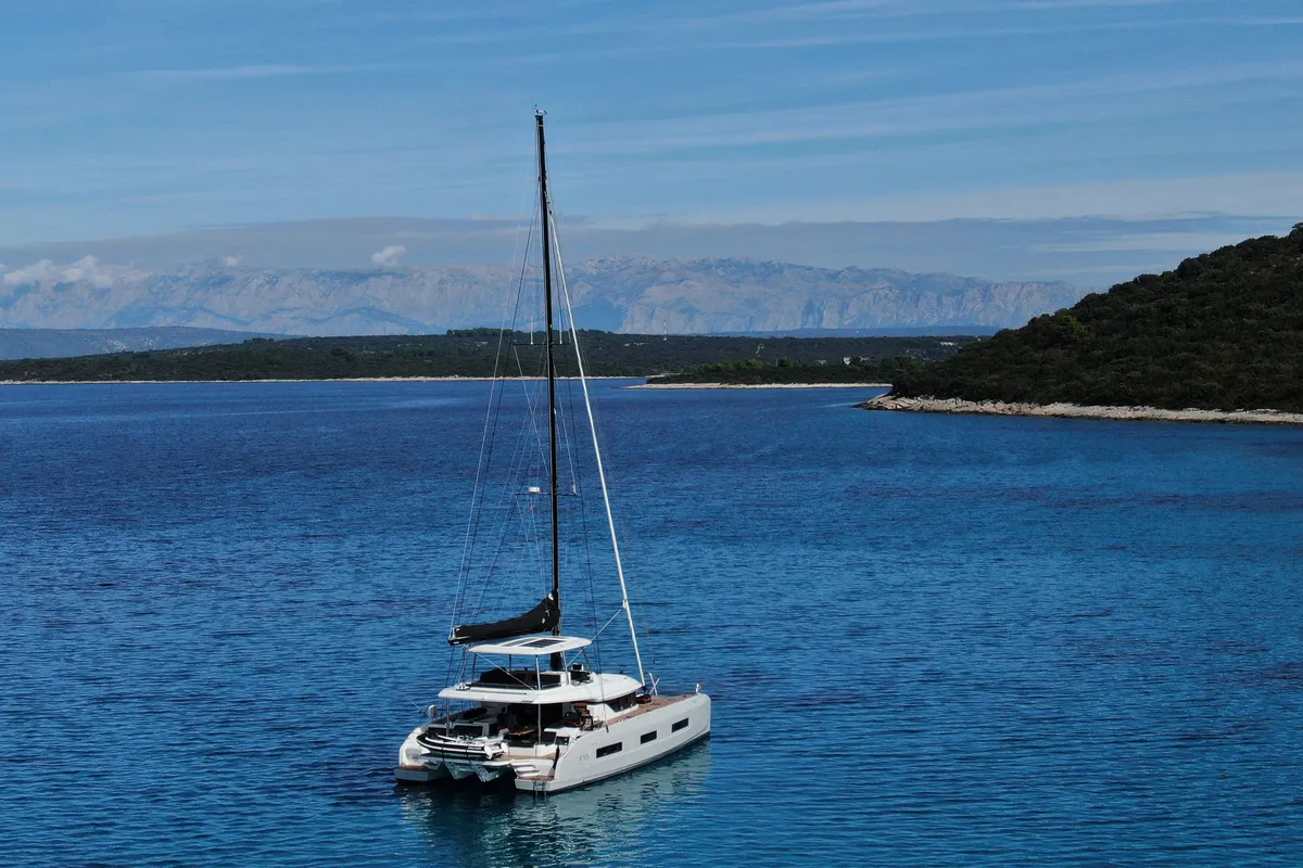 Exterior view of Agenda 55, a Lagoon 55 catamaran at Grad Kaštela, Croatia