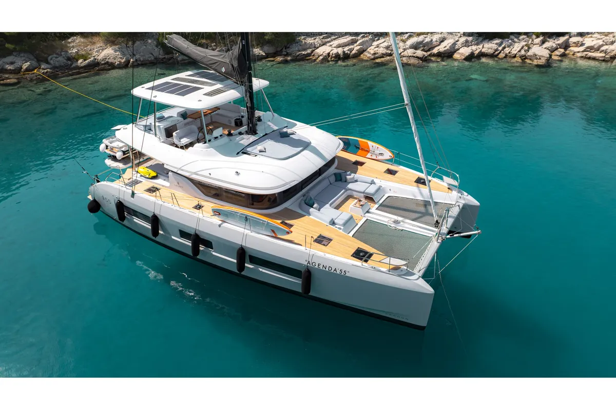 Exterior view of Agenda 55, a Lagoon 55 catamaran at Grad Kaštela, Croatia