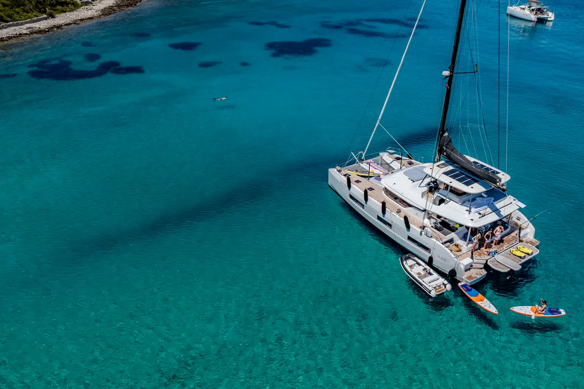 Exterior view of Agenda 55, a Lagoon 55 catamaran at Grad Kaštela, Croatia