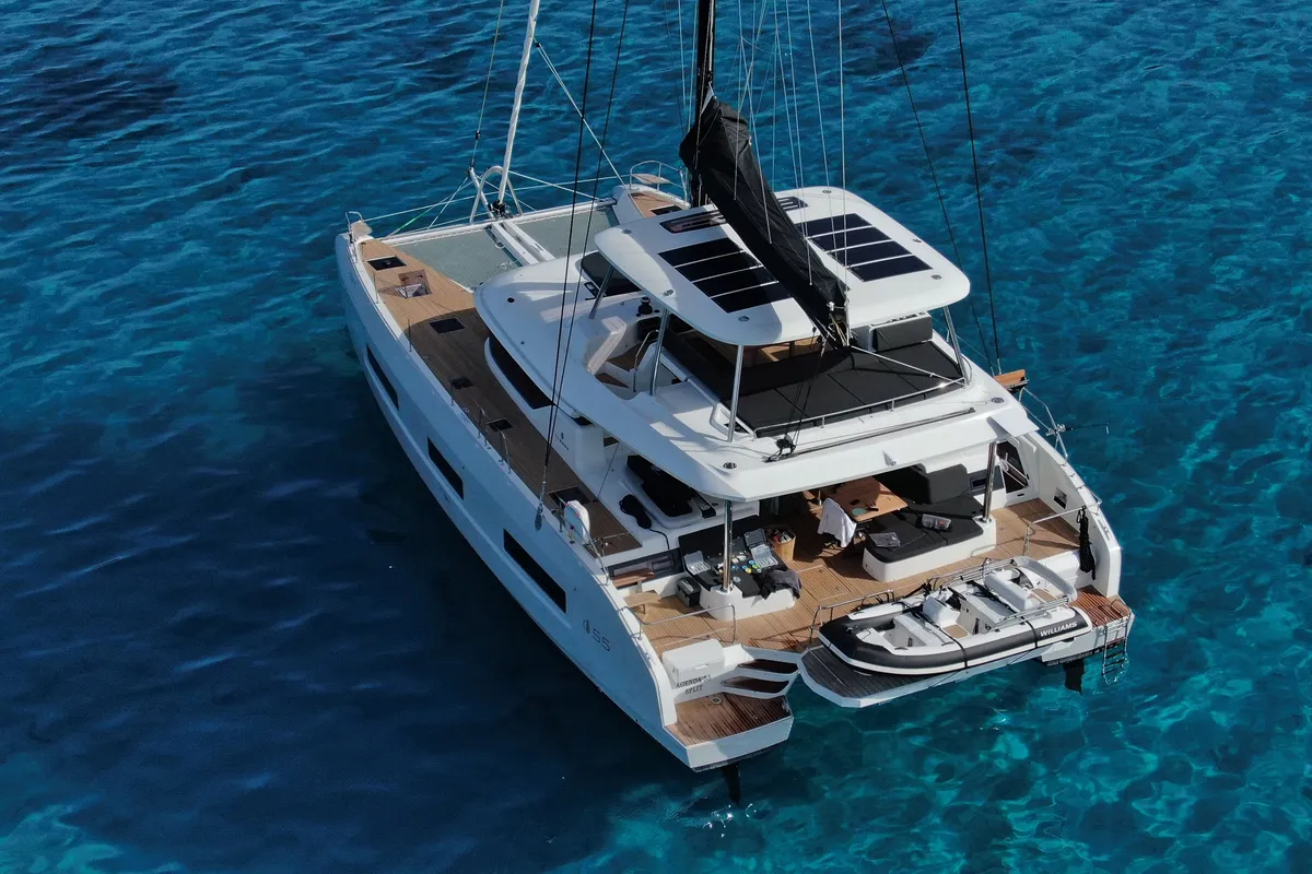 Exterior view of Agenda 55, a Lagoon 55 catamaran at Grad Kaštela, Croatia