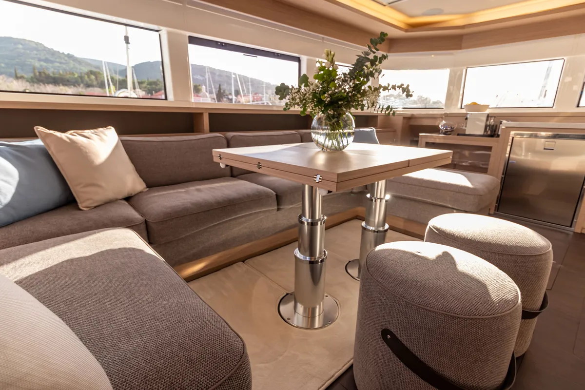 Salon of Agenda 55, a Lagoon 55 catamaran at Grad Kaštela, Croatia