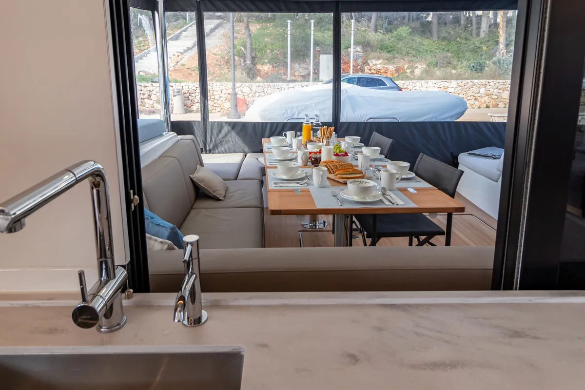Galley of Agenda 55, a Lagoon 55 catamaran at Grad Kaštela, Croatia