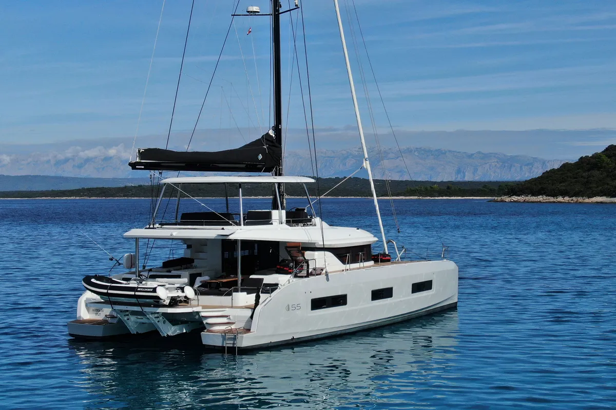 Exterior view of Agenda 55, a Lagoon 55 catamaran at Grad Kaštela, Croatia