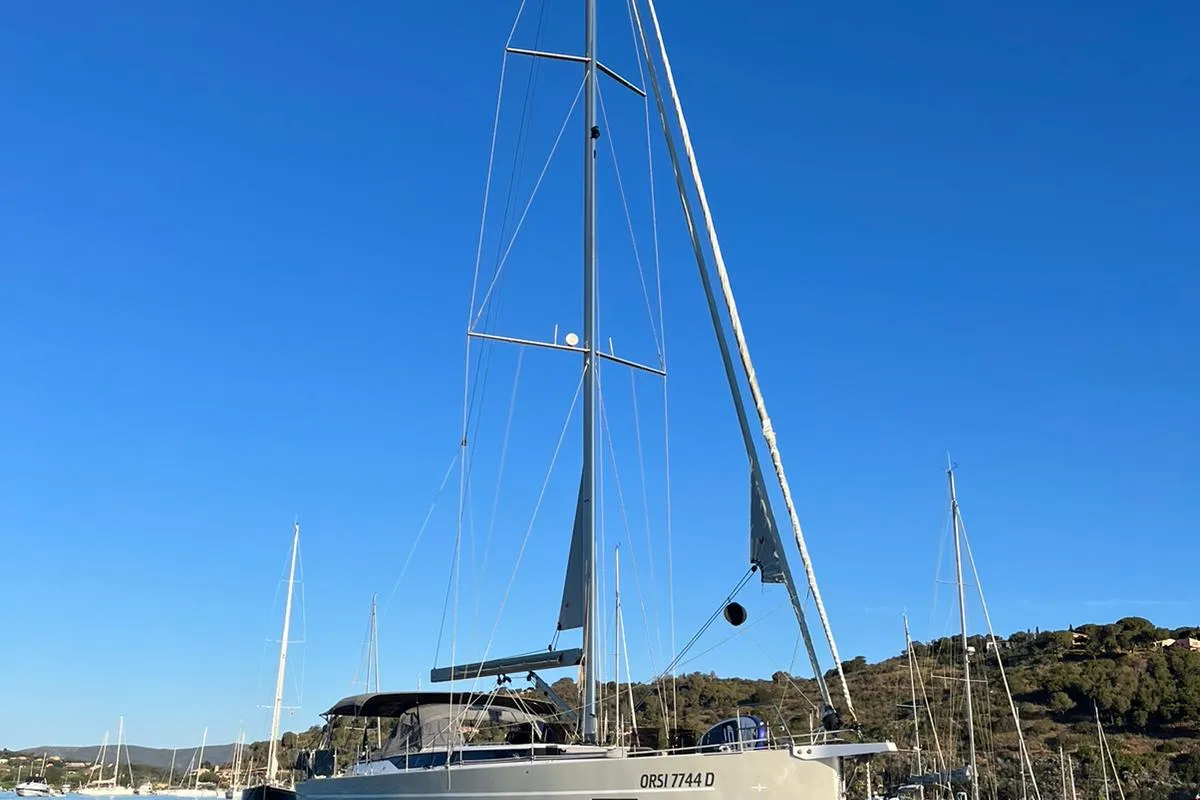 Exterior view of Mai Mai, a Bavaria C57 sailboat at Castellammare di Stabia, Italy