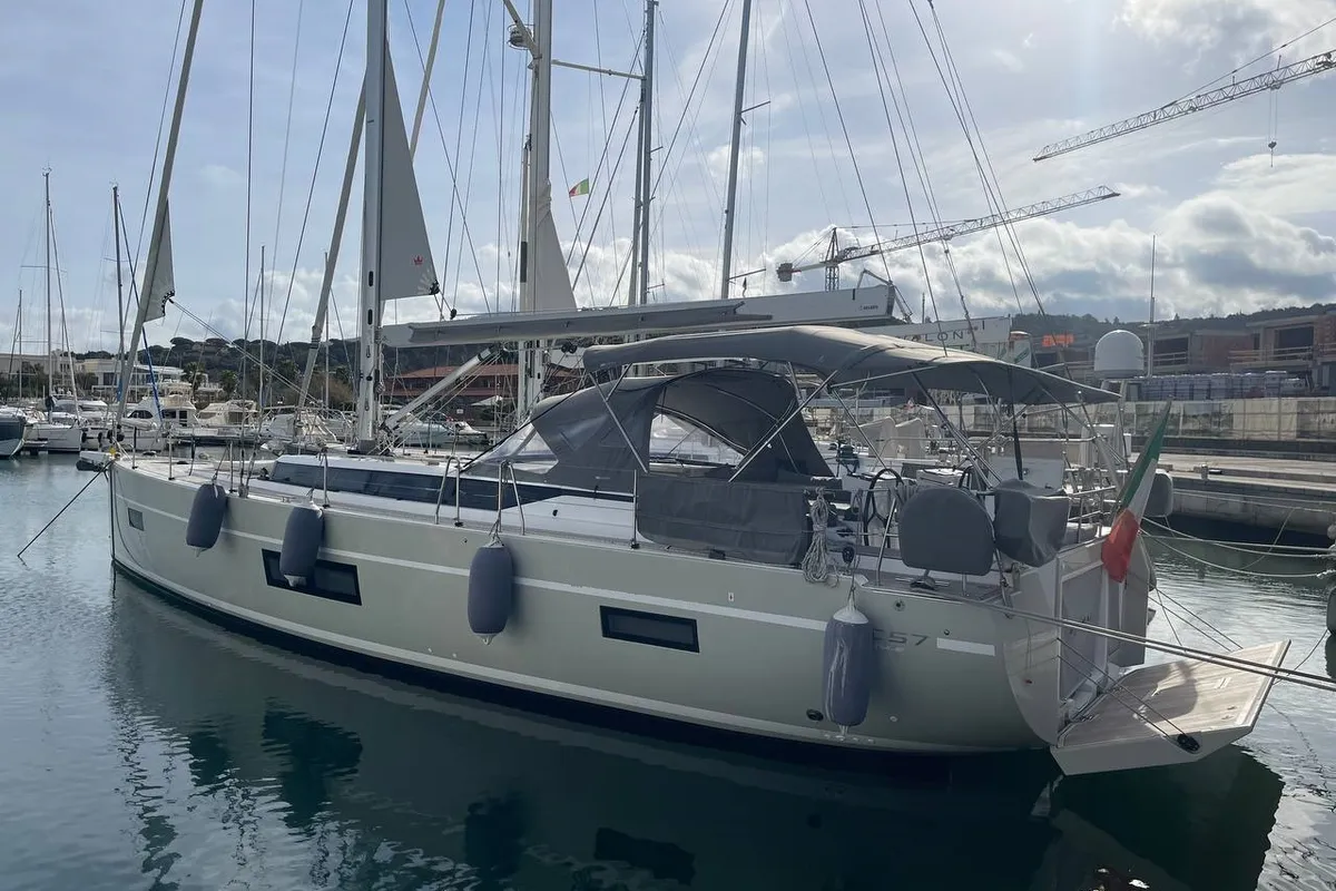 Exterior view of Mai Mai, a Bavaria C57 sailboat at Castellammare di Stabia, Italy