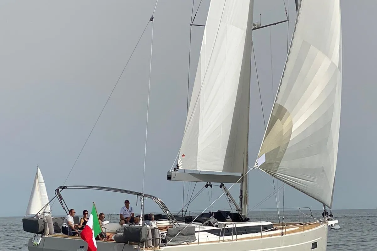 Exterior view of Mai Mai, a Bavaria C57 sailboat at Castellammare di Stabia, Italy