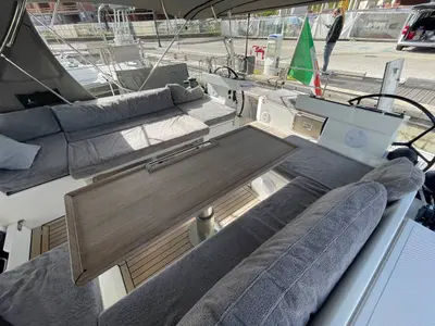 Cockpit of Mai Mai, a Bavaria C57 sailboat at Castellammare di Stabia, Italy