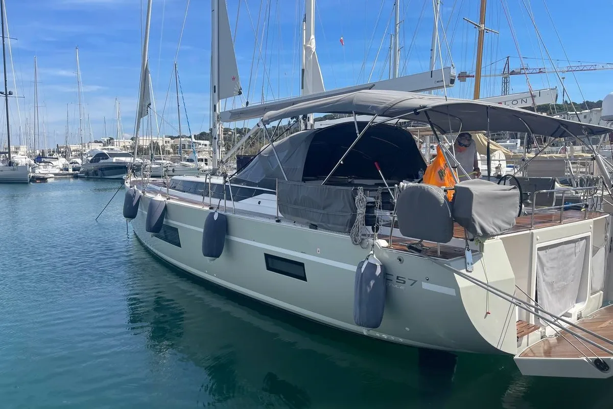 Exterior view of Mai Mai, a Bavaria C57 sailboat at Castellammare di Stabia, Italy