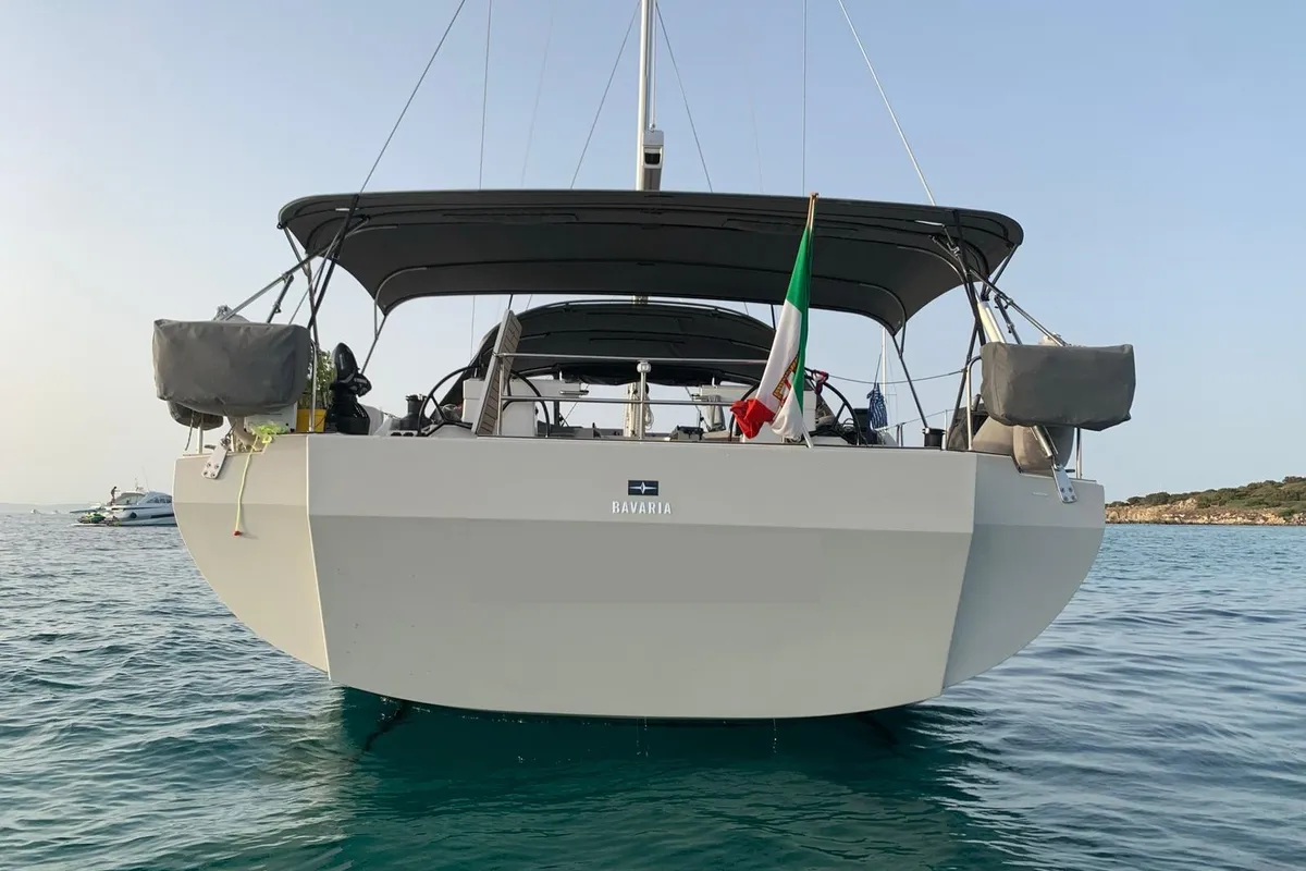 Exterior view of Mai Mai, a Bavaria C57 sailboat at Castellammare di Stabia, Italy