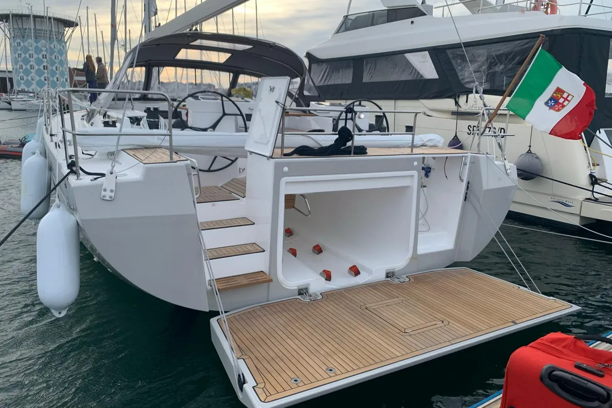Exterior view of Mai Mai, a Bavaria C57 sailboat at Castellammare di Stabia, Italy