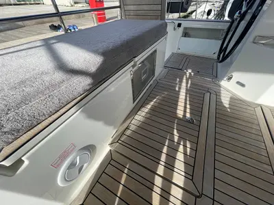 Deck of Mai Mai, a Bavaria C57 sailboat at Castellammare di Stabia, Italy