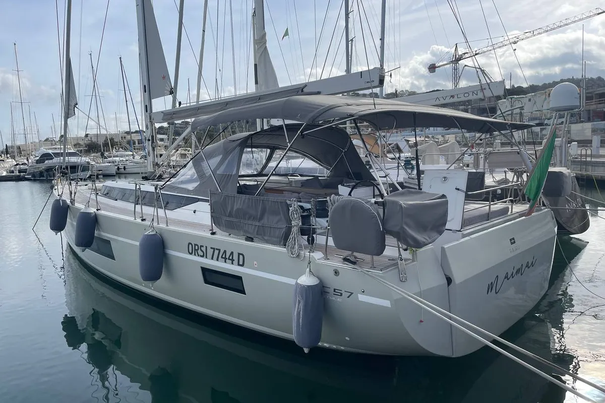 Exterior view of Mai Mai, a Bavaria C57 sailboat at Castellammare di Stabia, Italy