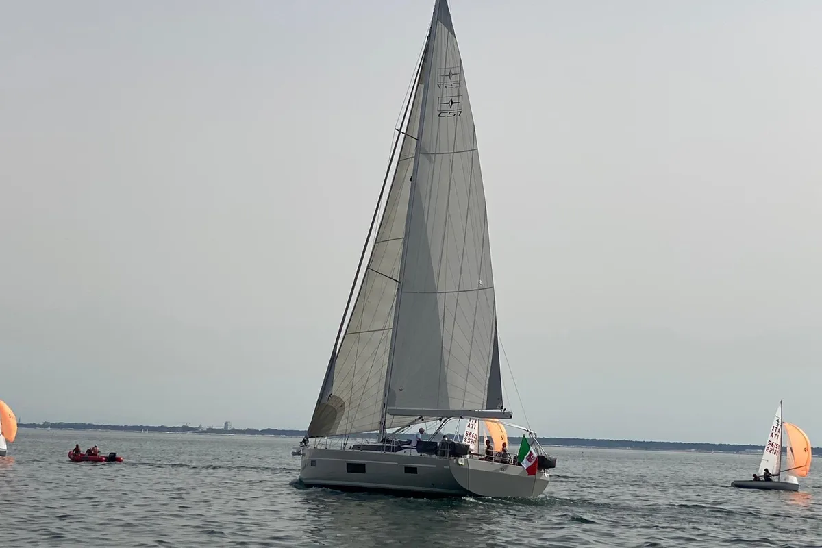 Exterior view of Mai Mai, a Bavaria C57 sailboat at Castellammare di Stabia, Italy