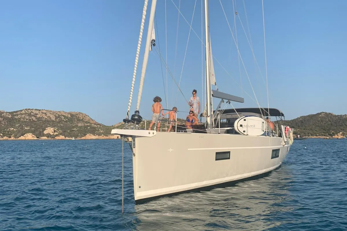 Exterior view of Mai Mai, a Bavaria C57 sailboat at Castellammare di Stabia, Italy