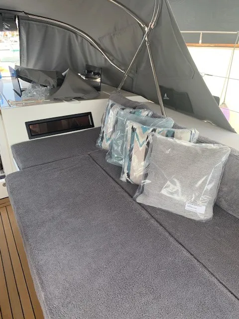 Cockpit of Mai Mai, a Bavaria C57 sailboat at Castellammare di Stabia, Italy