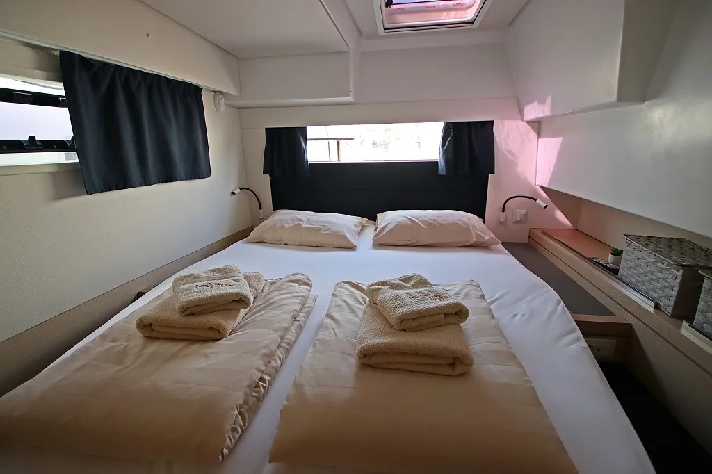 Cabin on Felicia, a Fountaine Pajot Saona 47 Quintet catamaran at Općina Rogoznica, Croatia
